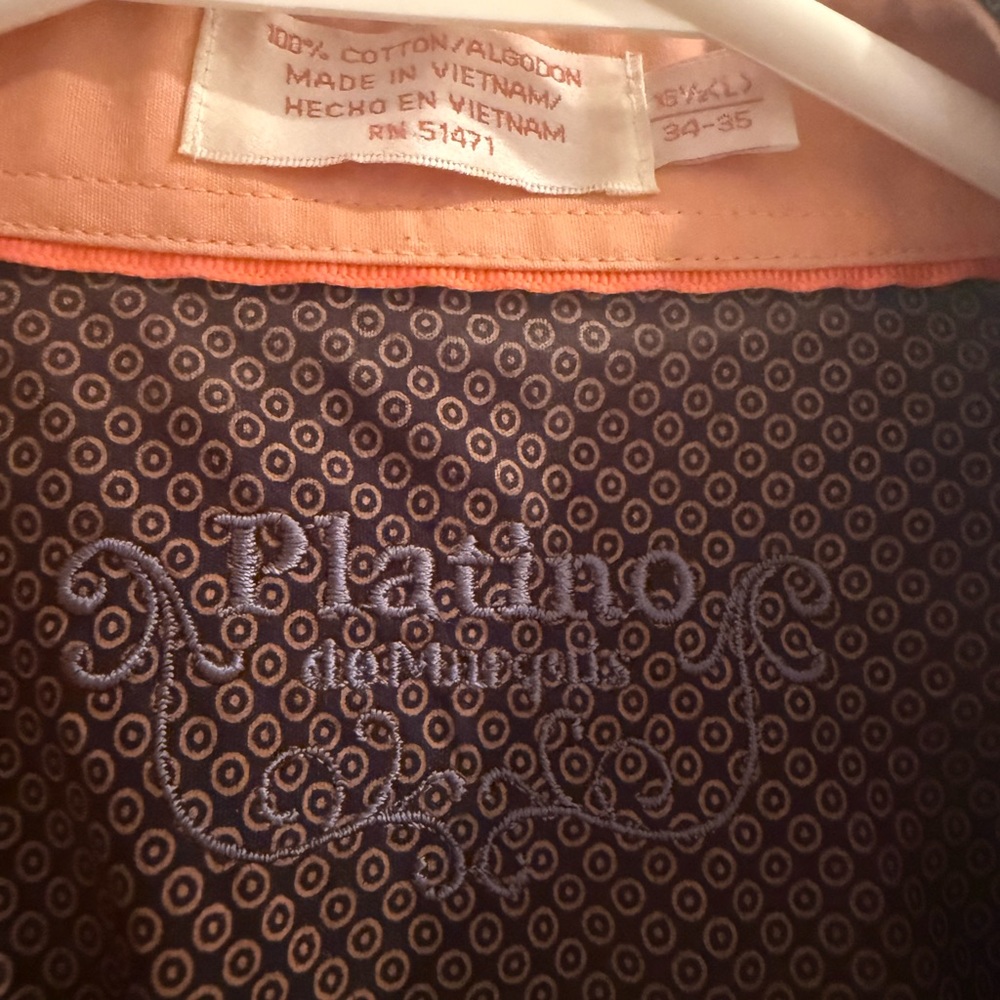 Platino Dress Shirt Orange Marquis L 16 1/2 34-35 - Picture 4 of 9